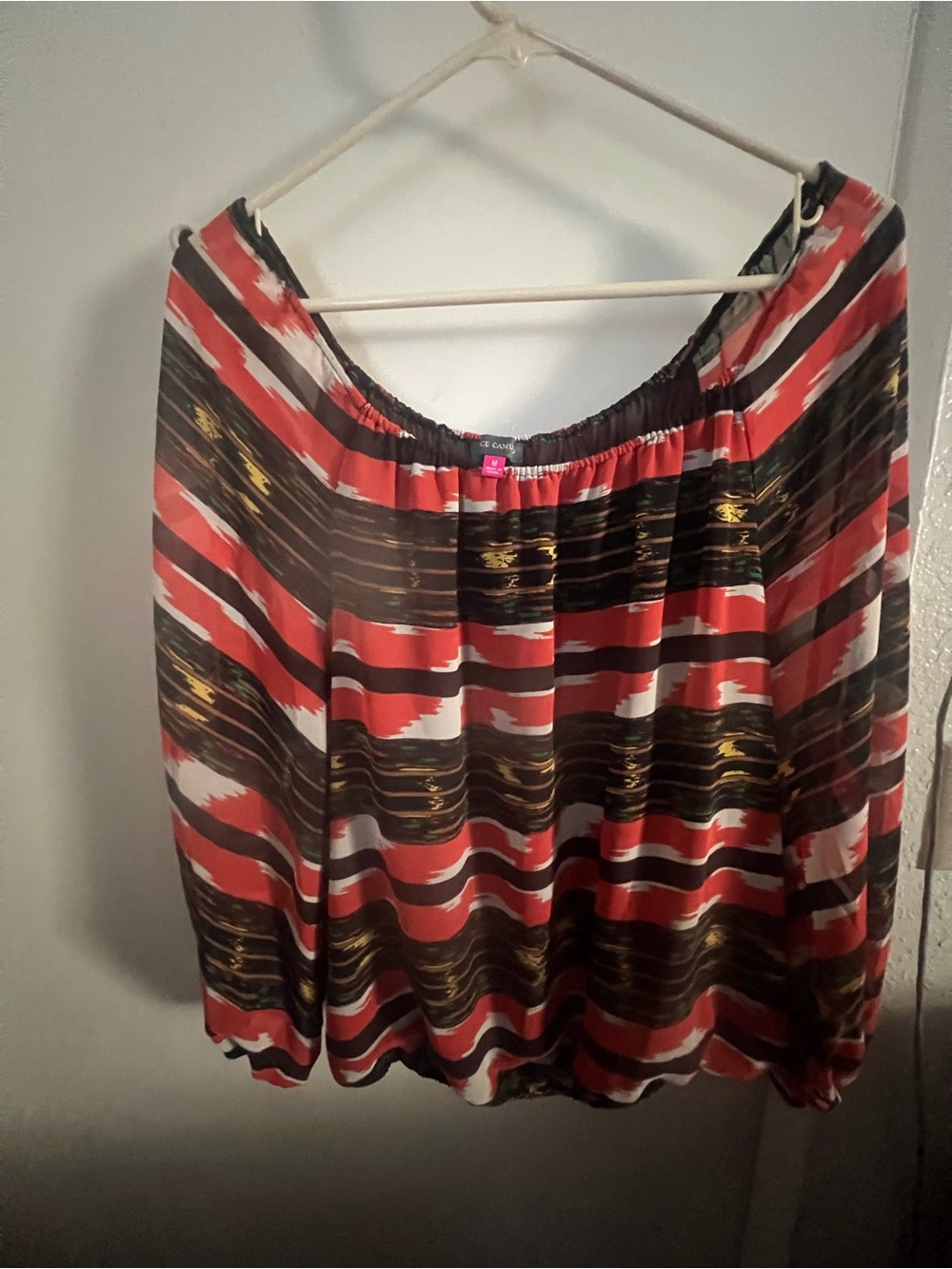 Vince Camuto Red, Black & Cream Striped Blouson Top